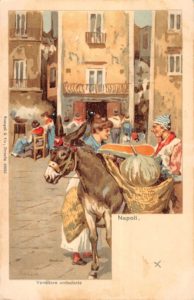 Naples Italy Market Scene Donkey Merchant Antique
