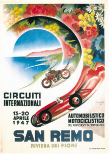 Circuiti internazionali automobilistico maotociclistico san remo 1947 san remo riviera dei dei fiori vintage poster