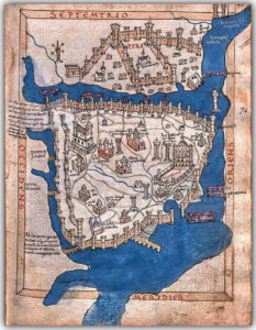 The oldest known map of Constantinople (ca.1420!) by Cristoforo Buondelmonti: Bibl. Medicea Laurenziana Plut.29.25