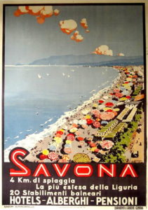 savona beach vintage travel poster spiaggia riviera italy