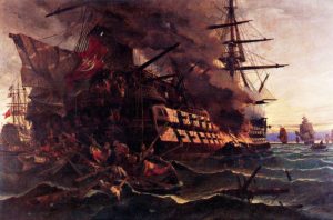 The burning of the Ottoman frigate at Eressos by Dimitrios Papanikolis