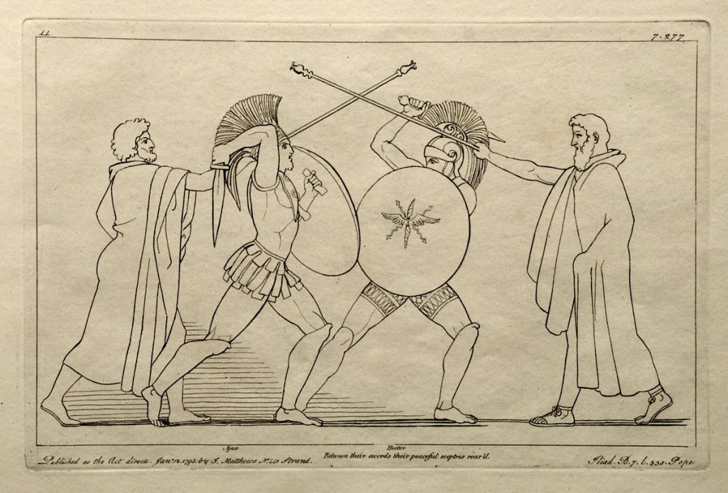Ajax Kupferstich (1795) von Tommaso Piroli (1752 – 1824) nach einer Zeichnung (1793) von John Flaxman (1755 – 1826).