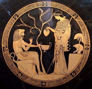 Heracles and Athena. Tondo of an Attic red-figure kylix, 480–470 BC. From Vulci.