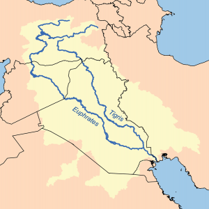 Map showing the Tigris–Euphrates river system, which surrounds Mesopotamia