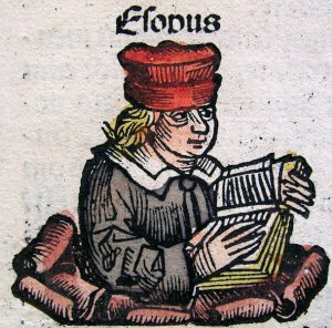  Depiction of Aesop from the Nuremberg Chronicle. Published in 1493.