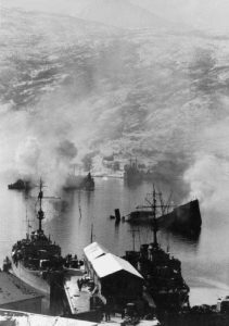 Royal Navy's 2nd Destroyer Flotilla, sneaking up the fjörd to the Norwegian port of Narvik before dawn, has caught the invading German ships by surprise. 