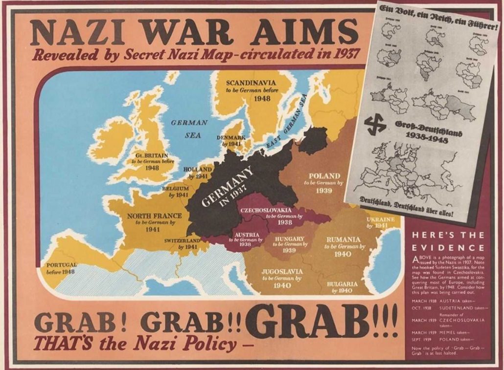 Britain has issued what they claim to be a captured Nazi map of "world domination", showing plans to conquer all Europe in the next 8 years. "Grab! Grab!! GRAB!!! That's the Nazi Policy."