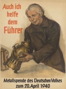 German citizens have been asked to donate objects made of useful metals like copper & tin to the war effort, as a birthday gift to Hitler