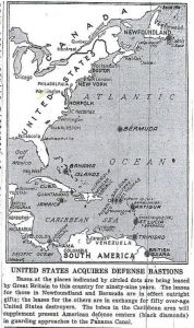 USA & UK have struck a "destroyers for bases" deal, to give the American military bases on British colonies in Caribbean, in exchange for 50 obsolete US warships left over from the First World War. 
