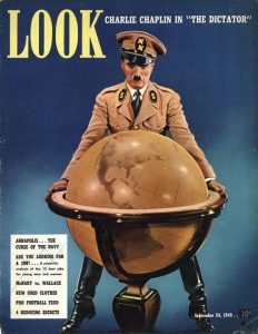American film magazine Look advertises upcoming Charlie Chaplin film "The Great Dictator". Might be a satire