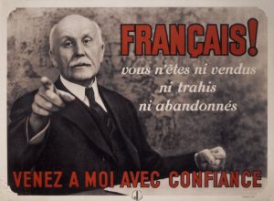 Marshal Pétain, leader of collaborationist French Vichy state, appeals to countrymen: "forget your traditional enemies- Germans are our friends now."