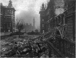 St. Thomas's Hospital, across the river from the Houses of Parliament, has been hit by a German bomb. 5 nurses are dead.