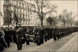 Today is Armistice Day, in remembrance of the end of the Great War. Nazi authorities are violently suppressing commemorations in German-occupied France, as students & veterans attempt to lay wreaths at the Arc de Triomphe. Some Parisian protesters carry two fishing rods- "deux gaules" in French- which they brandish while shouting "Long live" then a brief silence for "De Gaulle".