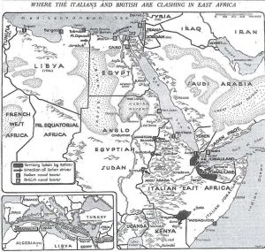 Map from today's New York Times, showing progress of the Italian invasions of British colonies in east Africa, from Kenya to Somaliland.