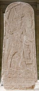 The stele of Baal with Thunderbolt found in the ruins of Ugarit. Department of Near Eastern Antiquities of the Louvre Museum, Paris