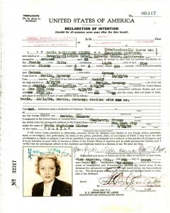 United States Of America Declaration of Intention. Marlene Dietrich, Hollywood film star & staunch anti-Nazi, has been granted American citizenship- after refusing large offers of money to return to Germany: "Not until Hitler is gone."