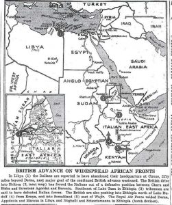 British Advance on Widespread African Fronts Map, World War II