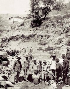 The discovery of the second Kouros (Cleovis and Viton twins) during the great excavation at Delphi, Greece.1894-96. 