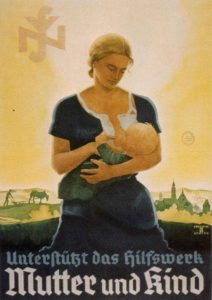 Germany still strongly discourages women from factory work despite labour shortages; Nazis say women do their duty to Reich via childbirth.