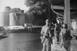 500 British commandos execute Operation Claymore they've landed on German-occupied Lofoten Isles, in the far north of Norway, to burn fish oil factories. German garrison taken by complete surprise- British raiders have burned 11 factories, 800,000 gallons of fish oil unopposed. (As seen by war artist Anthony Gross)