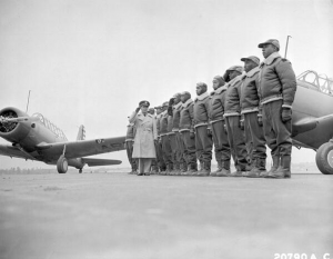 USA is mobilising unprecedented numbers of armed forces; now training up the 99th Pursuit Squadron, nicknamed Tuskegee Airmen: the first unit of black pilots.