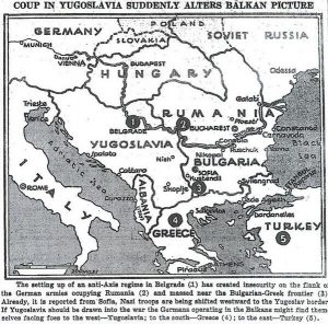 New Yugoslavia government, installed in a military coup yesterday, declares neutrality & "no desire for war"- New York Times shows shifting balance in Balkans: