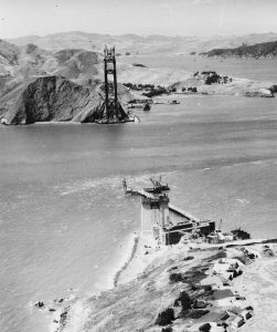 Golden Gate Bridge during its construction, 1934