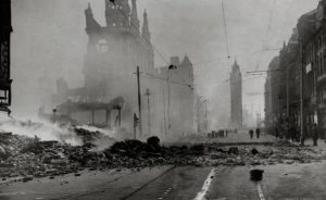 Over 900 people are dead to bombing in Belfast, Northern Ireland. Luftwaffe pounded city from 10pm last night. It's the single worst night of German bombing outside London. City centre of Belfast in aflame from German incendiary bombs- at least 100,000 people homeless, crowds of refugees fleeing