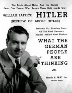 William Patrick Hitler, Liverpool-born nephew of the Führer, has announced he is attempting to join the Royal Navy to fight the uncle he calls "a menace". He's currently on an anti-Nazi tour of USA