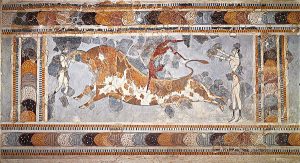 Famous Minoan fresco from palace of Knossos, currently in Herakleion museum