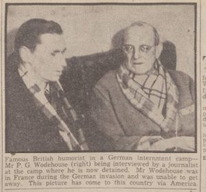 Famous British author of "Jeeves & Wooster" P.G. Wodehouse, captured in fall of France, has been released from German internment. He's now in Berlin, recording humourous broadcasts on his experiences. Wodehouse- released due to his age- talks to neutral USA about his Nazi captivity: "It has been in many ways quite an agreeable experience. It keeps you out of the saloons & gives you time to catch up with your reading." 