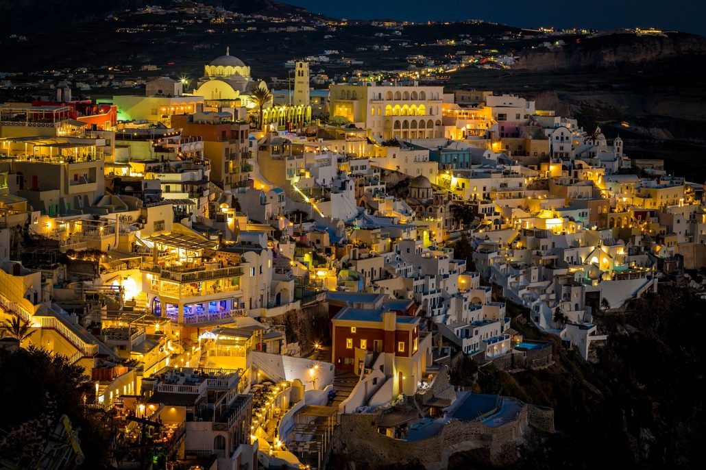 Santorini Gece Akşam Günbatımı Yunanistan