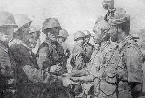 After separate invasions of Iran from north & east, allied Red Army & British Indian troops meet each other
