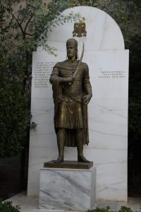 Athens Statue of Constantine Palaiologos, Last Byzantine Emperor. The text under his name roughly translate to "Surrendering the City to you is not up to me or any of the others who reside in her. Because our common opinion is that all of us would rather willingly die and not spare our life."