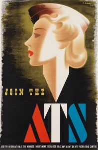Poster encouraging volunteers for Auxiliary Territorial Service, women's branch of the British Army, has been withdrawn after complaints in UK Parliament: Abram Games's "blonde bombshell" poster is too sexy, critics say it makes ATS seem immoral.