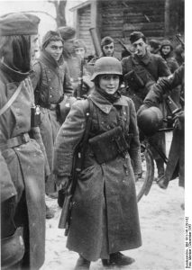 Youngest among the Axis forces facing Russia's brutal winter is this boy, soldier in a regiment of French collaborators, Legion of French Volunteers Against Bolshevism. He's 15
