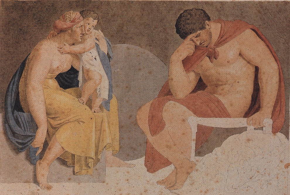 Asmus Jakob Carstens, Sorrowful Ajax with Termessa and Eurysakes, um 1791. Water color over graphite, 22.7 x 33.6 cm, Weimar, Kunstsammlungen.
