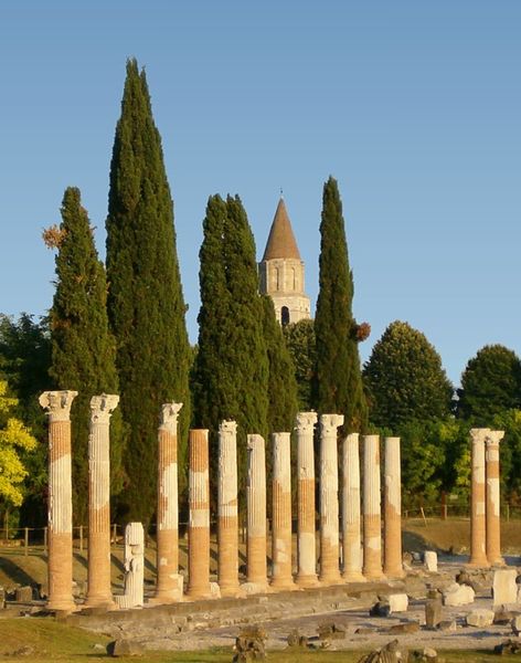 Ancient Roman columns in Aquileia, Italy