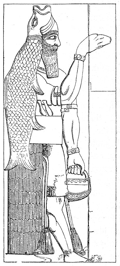 The Dagon bas-relief from Nimrud, discovered by Austen Henry Layard in 1845/7.