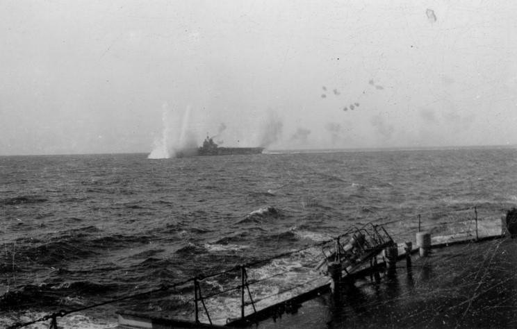 Luftwaffe have arrived in the Mediterranean: 25 German dive-bombers now attacking British aircraft carrier HMS Illustrious:86 seamen are dead on UK warship Illustrious- she's racing back to shelter of the British base on Malta, German planes in pursuit.