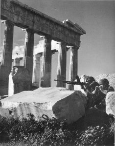 British paratroopers dug in by the side of the Parthenon in December, 1944
