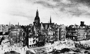 A view of the destruction in Riga, the capital of Latvia, on October 3, 1941, after the wave of war had passed over it, the Russians had withdrawn and it was in Nazi hands.