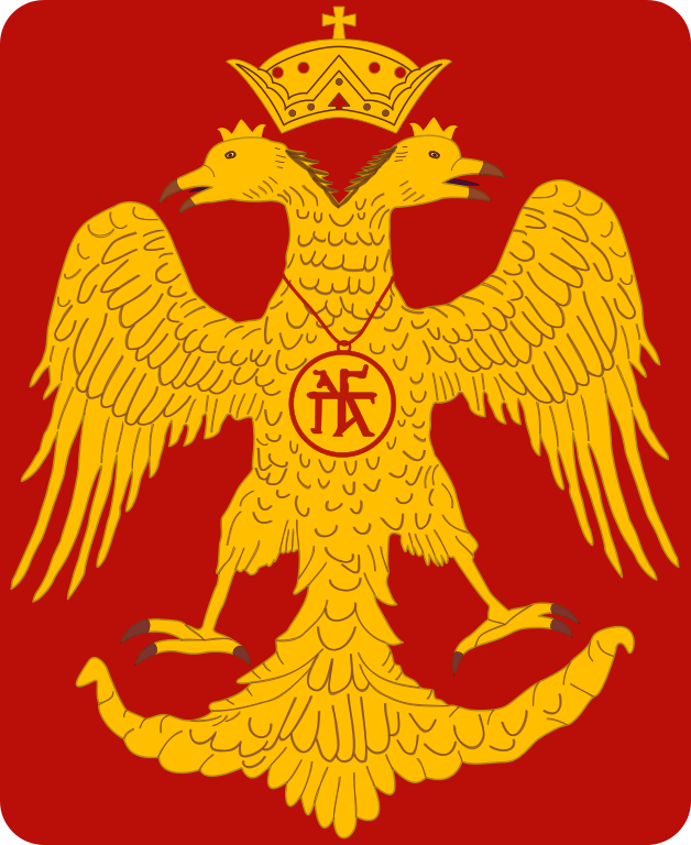 The Byzantine double-headed eagle with the sympilema (the family cypher) of the Palaiologos dynasty.