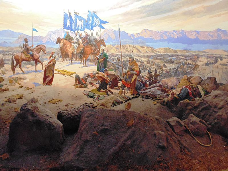 Battle of Manzikert, The victorious Seljuk army captured the Byzantine emperor Romanos IV Diogenes. (Diorama at the Istanbul Military Museum) O. Mustafin