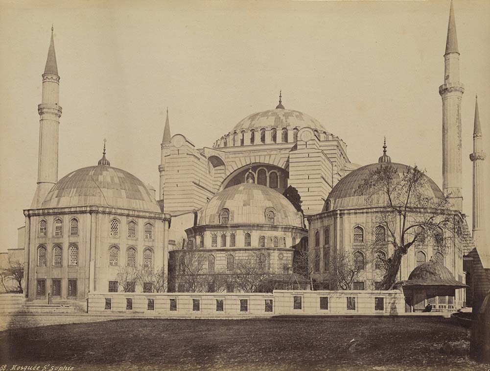 View of Hagia Sophia with the Tombs of Ottoman Sultans, Pascal Sébah, 1868 Tombs of Sultan Selim II (center), his son Sultan Murad III (left) and grandson Sultan Mehmed III (right)